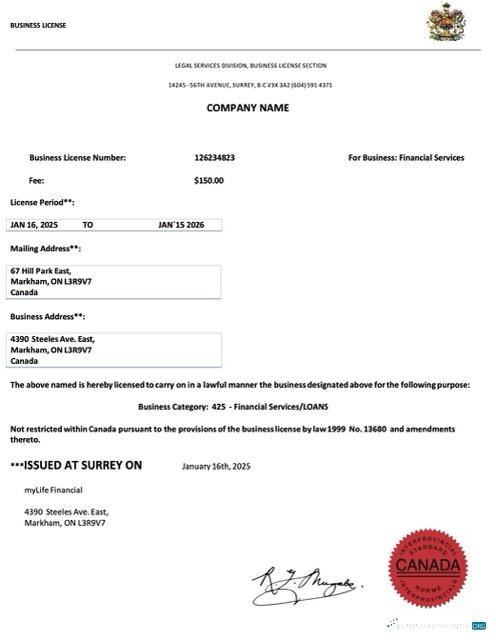 Download Canada business license Word and PDF template Photoshop template